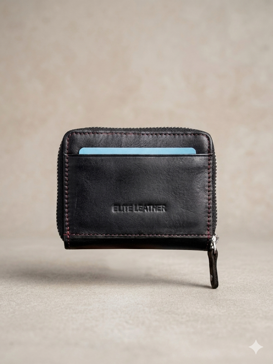 Compact Premium Genuine Leather Zipper Wallet – স্টাইলিশ ও টেকসই আসল চামড়ার পারফেক্ট ওয়ালেট | Elite Leather BD